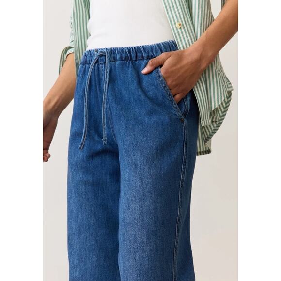 Marine Layer Womens L The Drawstring Denim Pants Medium Wash Slash Pockets - Picture 1 of 11